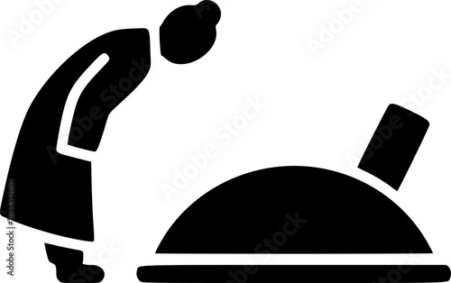 Person Visiting Ancestral Grave Line Icon