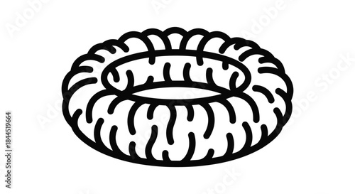 Simple black and white illustration of a donut