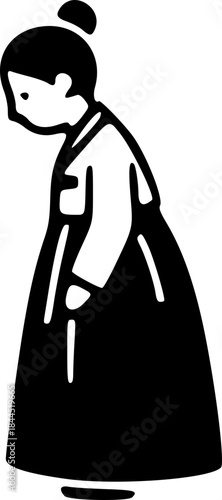 Woman Wearing Korean Traditional Hanbok Line Icon