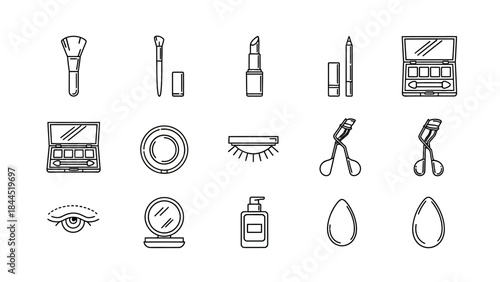 Collection of Beauty and Makeup Icons Minimalist Outline Style