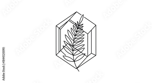 A leaf enclosed in a geometric crystal shape