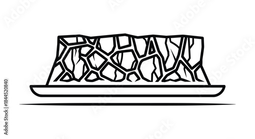 Simple line drawing of a stone or rock formation on a tray