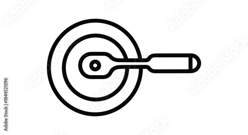Simple line drawing of a circular object with handle