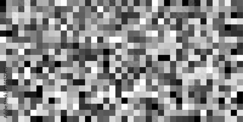 Dense grayscale mosaic pattern with tightly arranged pixel blocks in black, gray, and white tones, creating a strong censored texture suitable for privacy