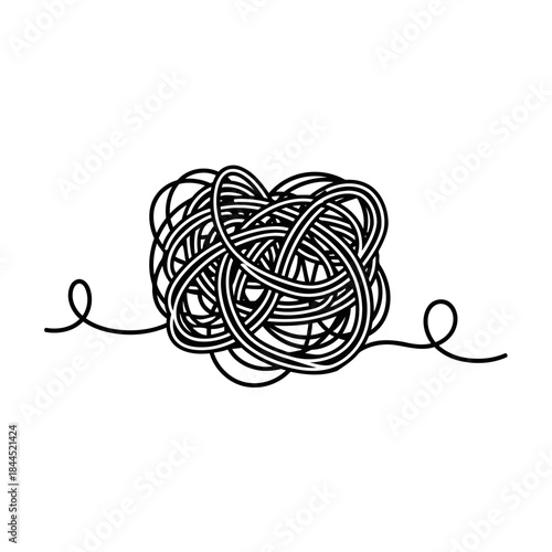 Abstract tangled knot of messy black lines representing confusion, complexity, stress, problem, or a difficult situation