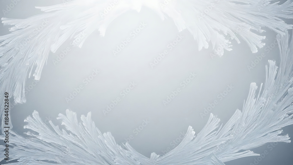 Obraz premium Delicate Winter Frost Intricately Frames a Bright Center, Showcasing Ethereal Whisping Ice Crystals and Branching Patterns, Reflecting Nature's Serene Beauty