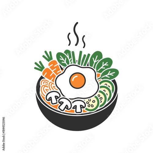 Healthy Grain Bowl with Fried Egg and Fresh Vegetables Icon Cutaway