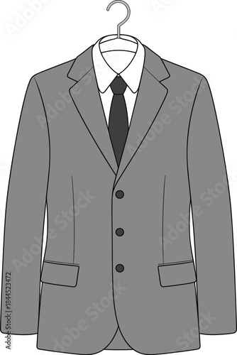 Gray Suit Jacket with White Shirt and Dark Tie on Hanger grey clothing