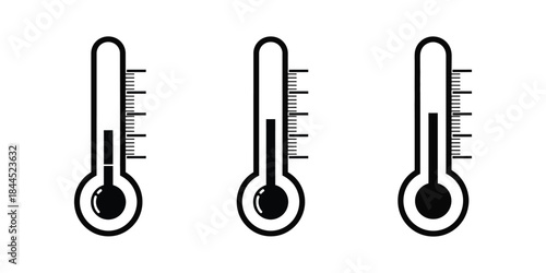 thermometers icon. set of thermometers icon. Three thermometer illustrations with varying temperature readings