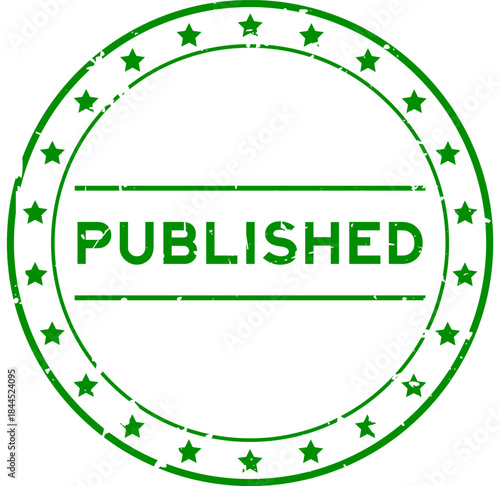 Grunge green published word round rubber seal stamp on white background