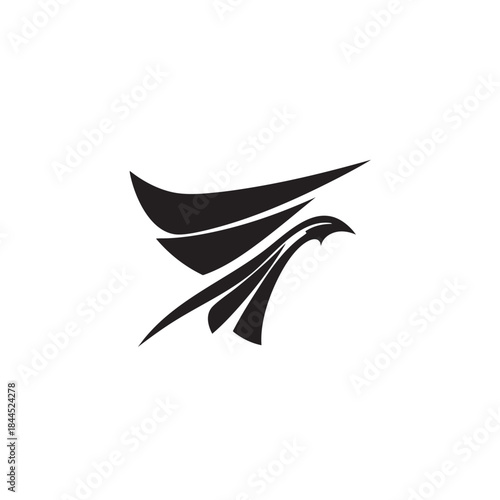 Stylized depiction of a bird of prey head and wings rendered in black gradients against a white background