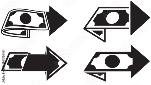 Minimal Banknote Folded into Arrow for Cashflow Direction and Payment Movement