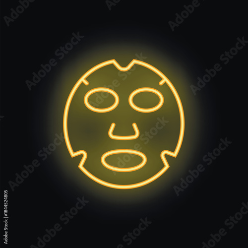 Glowing neon sign showing a cosmetic sheet mask, perfect for beauty businesses and wellness centers