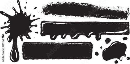 Black paint splash and stroke texture. Simple vector illustration featuring artistic design elements in a creative set.