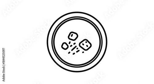 Simple line drawing of dice on plate