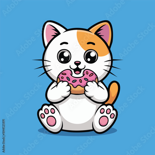 Cute Chibi Kitty with Donut Snack