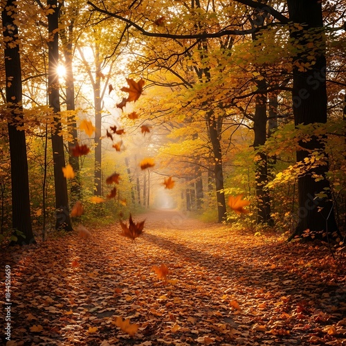 Autumnal Serenity - A Forest Path Bathed in Golden Light.