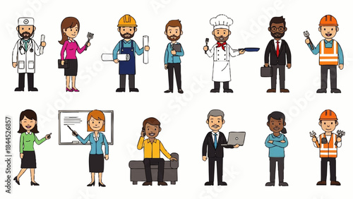 Diverse professionals in various occupations.