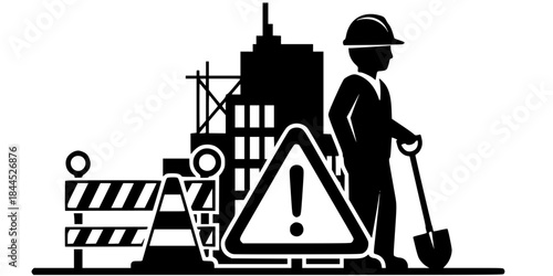 Road Work Construction Warning Triangle Icon Silhouette
