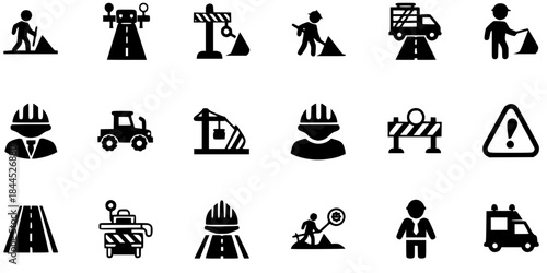 Road Work Construction Warning Triangle Icon Silhouette