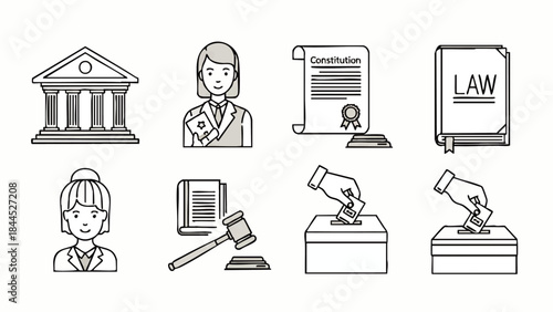 Law and Justice Icons Set Illustration.