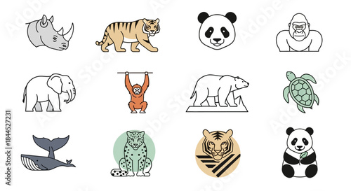 Diverse Wildlife Icons - A Collection of Endangered Animal Illustrations.