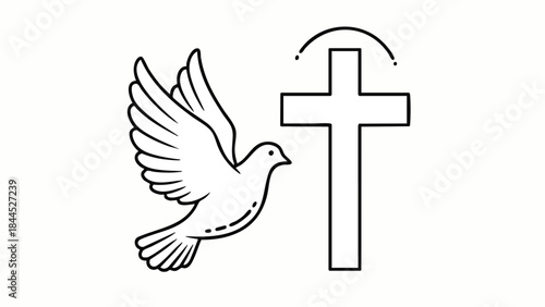 Dove flying with Christian cross symbol.