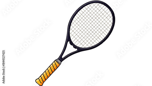 Tennis Racket with Yellow Handle.