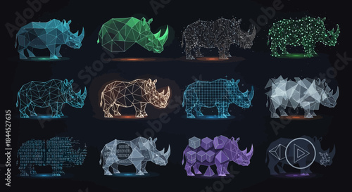 Polygonal Rhinoceros Collection - A Spectrum of Geometric Wildlife Art.