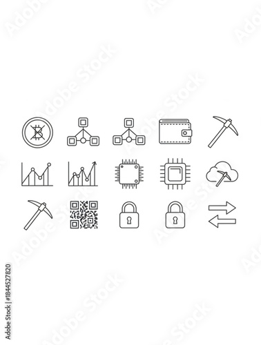 Set of cryptocurrency and blockchain icons
