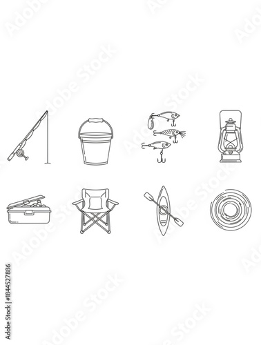 Set of fishing and camping icons