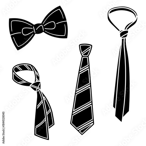 Black silhouette bow tie and neckties with white stripes