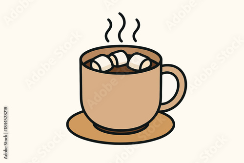 Wide Hot Chocolate Scene Showing Warm Cup Steam Marshmallow Cozy Winter Drink Modern Design