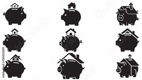 Minimal Piggy Bank with Tiny Roof for Home Savings and Mortgage Nest Egg