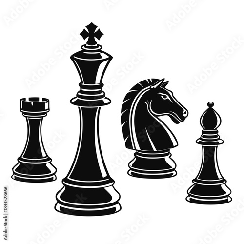 Black chess pieces king queen knight rook bishop silhouettes