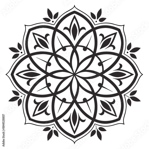 Black arabesque floral mandala pattern silhouette islamic