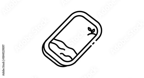 Simple line drawing of a tin can with sprouting plant