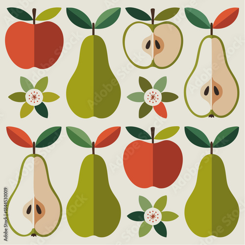 Apple and pear orchard seamless vector pattern