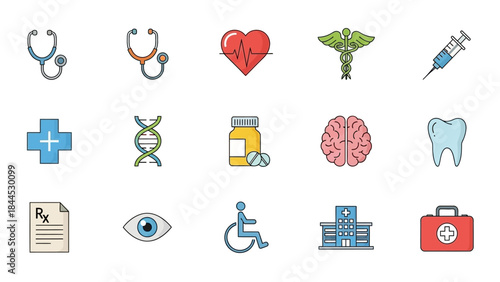 Collection of medical and healthcare icons for digital design and representation