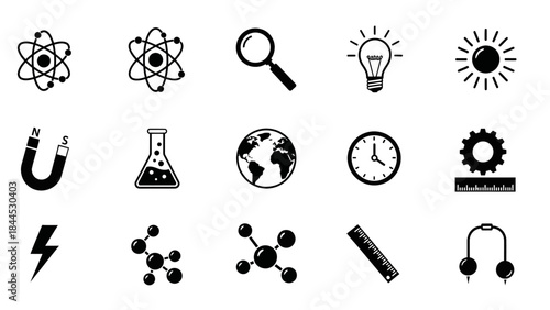 Collection of science and education icons representing innovation discovery and learning