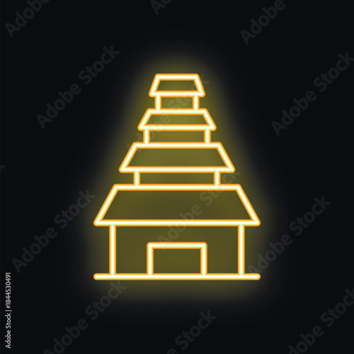 Yellow neon sign illustrating a traditional japanese pagoda building, with its multiple tiers and elegant design