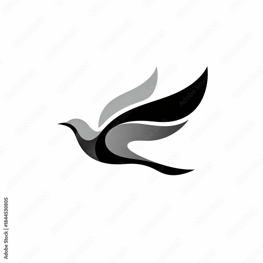 Obraz premium Black, White, and Gray Stylized Flying Bird Logo