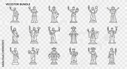 Collection of Ancient Roman Statue Line Art Illustrations.