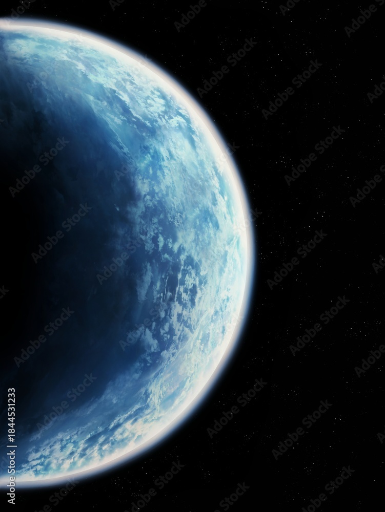 Obraz premium Blue Planet, view from space. Earth covered in clouds. Cosmic landscape.
