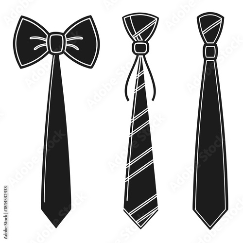 Black silhouette set of bow tie and neckties formal wear
