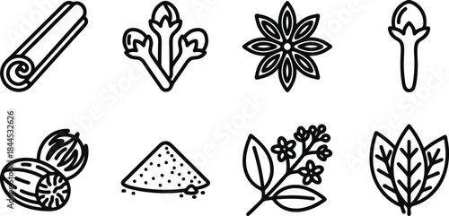 set of line drawn food and plant icons