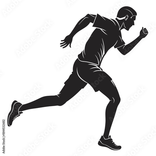 Black silhouette of a male runner in motion running