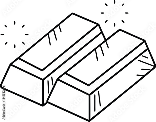 gold ingot outline vector illustration on transparent background