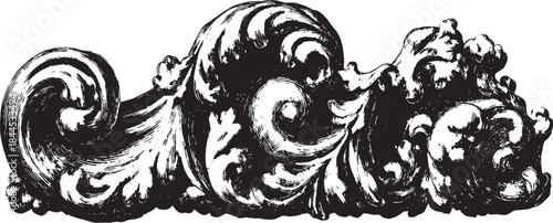 Decorative wave ornament in black and white. Elaborate vector illustration for artistic design, featuring vintage and classic elements in a set.