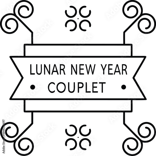 lunar new year couplet outline vector illustration on transparent background